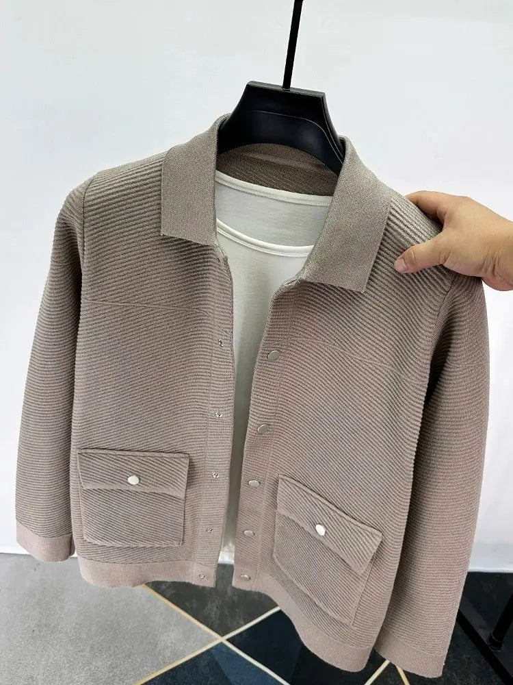 High quality luxury lapel cardigan jacket men autumn new trend Korean casual solid color single breasted knitted sweater coat