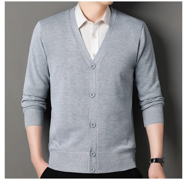 Men's Smart Casual Cardigan V-neck Sweater Men's Autumn Winter Clothes Button Knit Cardigans Mens Knitting Sweaters Outwear