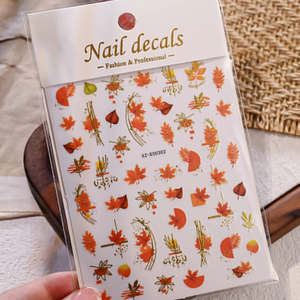 1pcs Autumn Gold Red Maple Leaf Nail Sticker 5D Embossed Jelly Maple Leaves Nail Decals Self-Adhesive Fall Leaf Nail Supplies ^5