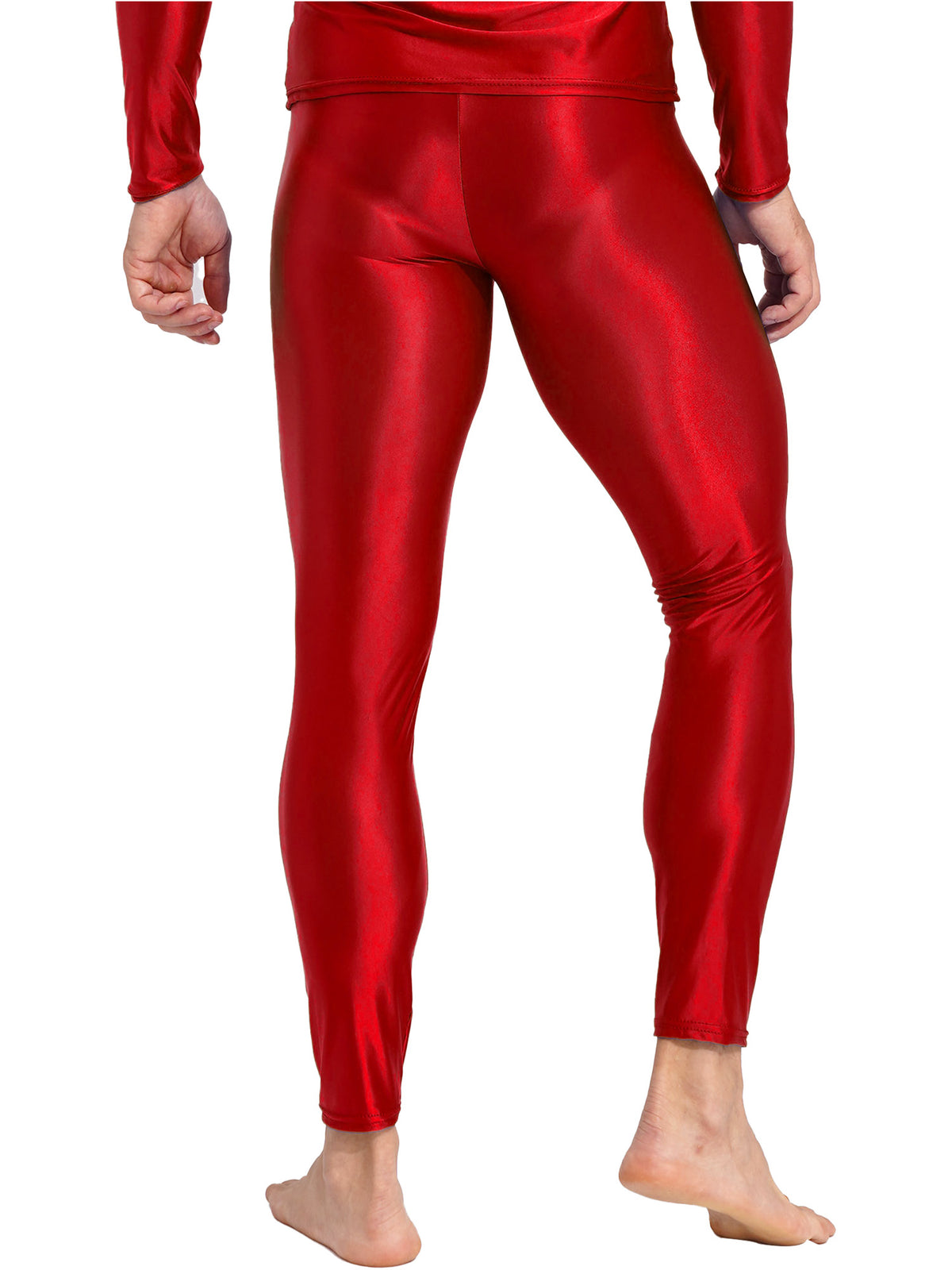 Men Elastic Waistband Skinny Shiny Yoga Tights Pants Solid Color Leggings Exercise Running Gym Fitness Training Sportswear