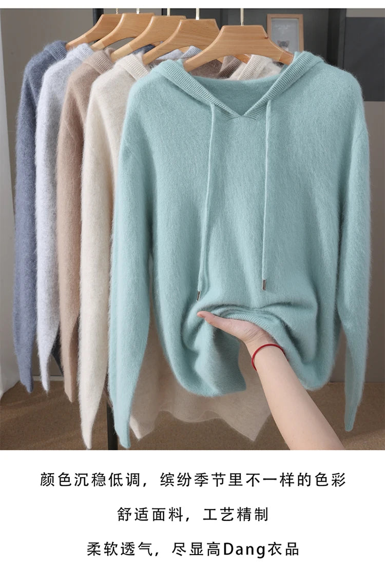 LHZSYY 100% Pure Mink Cashmere Hooded Sweater Men's Hooded Knitted Pullover Business Casual Loose Hoodie Autumn Bottoming Shirt