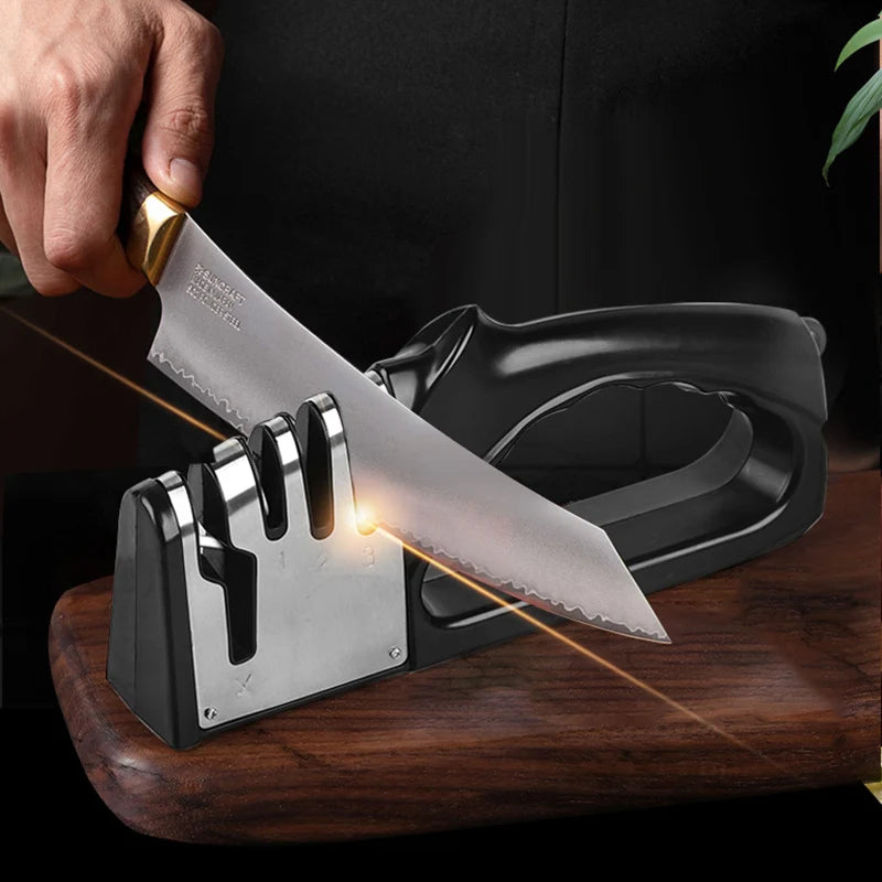 Multifunctional Kitchen Knife Sharpener 4 Segments Portable with Non-slip Base Household Essential Gadgets for Sharpening Knives