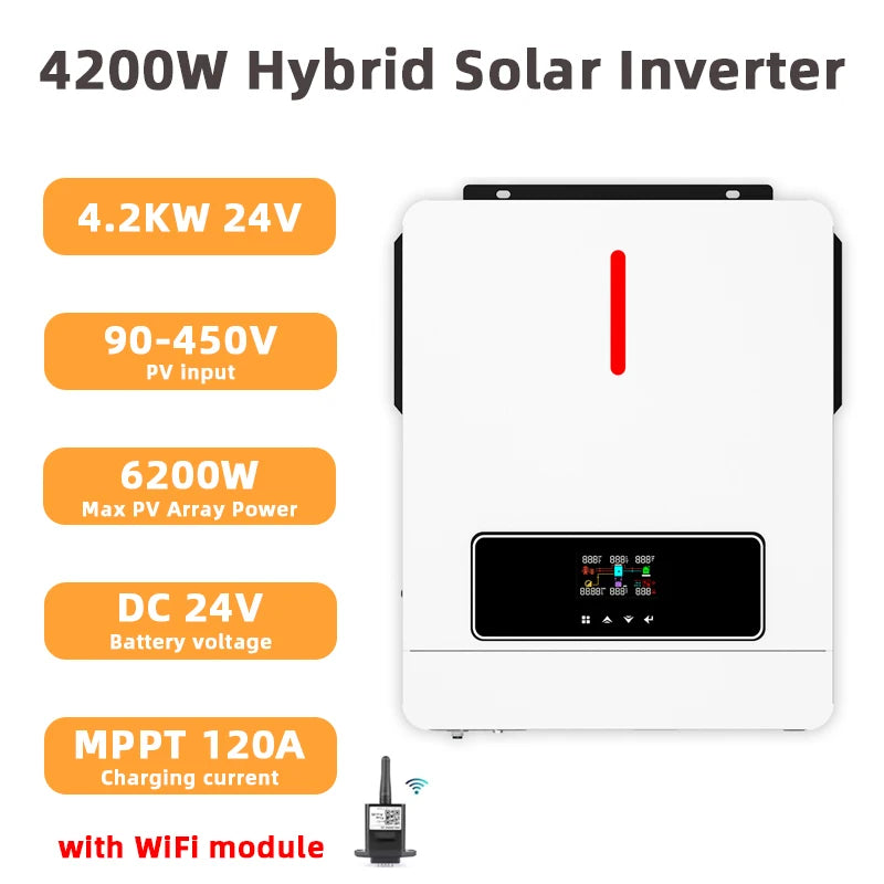 Y&H 4.2KW Hybrid Solar Inverter 24V 220V On/Off Grid Inverter Pure Sine Wave Inverter MPPT 120A Solar Charge Controller BMS WiFi