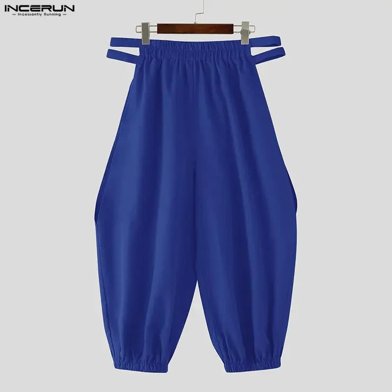 INCERUN Men's Pants Solid Hollow Out Elastic Waist Joggers Trousers For Man Streetwear Loose 2026 Casual Calf-length Pants S-5XL