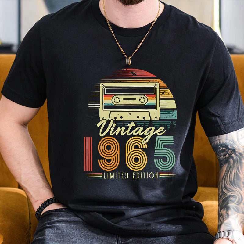 Vintage 1965 Print T-shirts for Men Women Birthday Vintage Letter Design Tshirt Short Sleeve Clothes Fashion Casual Tee Clothing