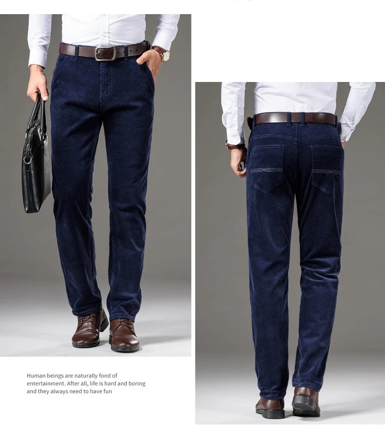 Corduroy Men's Business Casual Pants Fashion Comfortable Khaki Slim Straight Trousers Classic Male Brand Clothing Pants