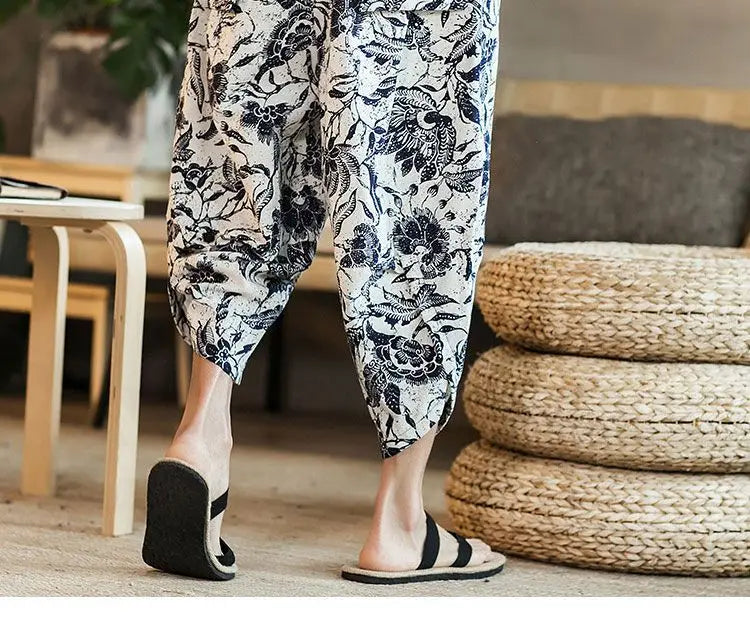 Men's Casual Cotton Linen Seven-Foot Pants Summer plus Size Lantern Loose Fit Shorts Harlan Style Comfortable Breathable Leis...