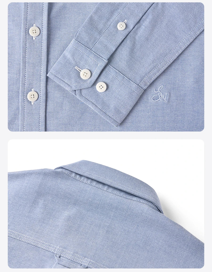 SIMWOOD 2026 Spring New Regular Fit Smart Casual Shirts Men Basic Solid Color 180gsm Oxford Fabric Shirts