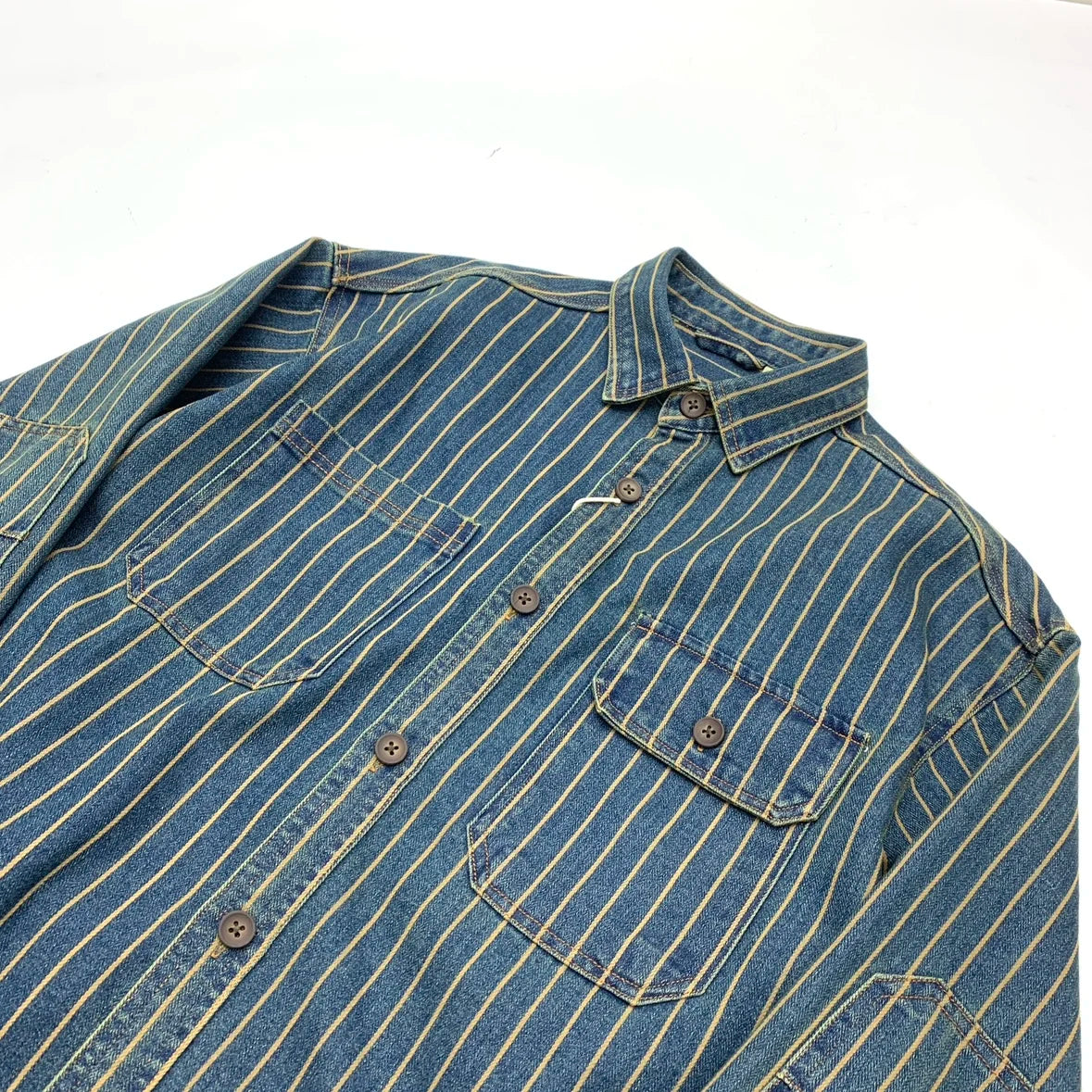 2025 Autumn New American Retro Heavyweight Striped Denim Shirt Jacket Men's 100% Cotton Washed Old Fashion Loose Casual Coat