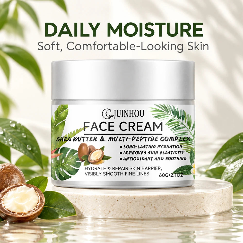 JUINHOU Moisturizing Face Cream Peptide Complex Shea Butter Deep Moisture Repair Dry Skin Firming Smooth Daily Facial Care