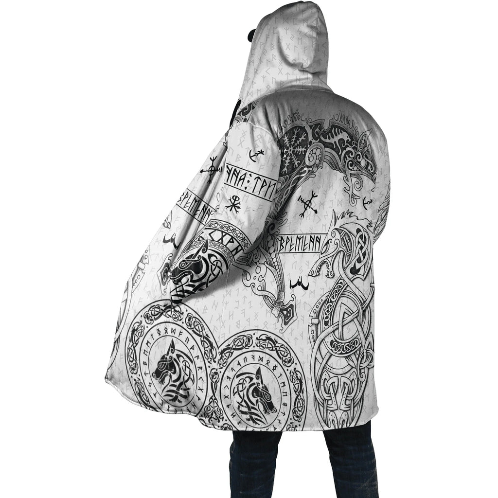 Winter Fashion Mens cloak Norse Odin Raven Tattoo 3D Printed Thick Fleece Hooded Coat Unisex Casual Warm Cape coat DP23