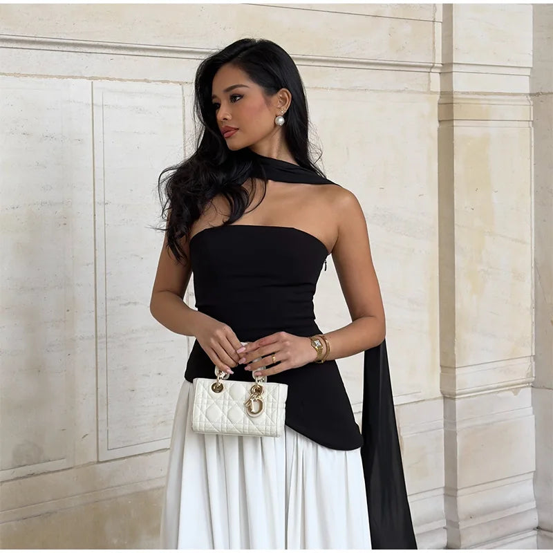 Elegant Halter Long Dress Women's Loose Sleeveless Off Shoulder Floor-length Dresses 2025 Spring Summer Lady Solid Stylish Robes