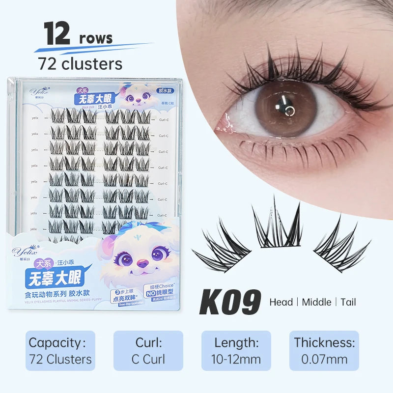 Yelix DIY Cluster Lashes Natural Eyelash Extension Volume Individual Lashes Mixed Tray Lashes Cluster Natural Eyelashes Makeup