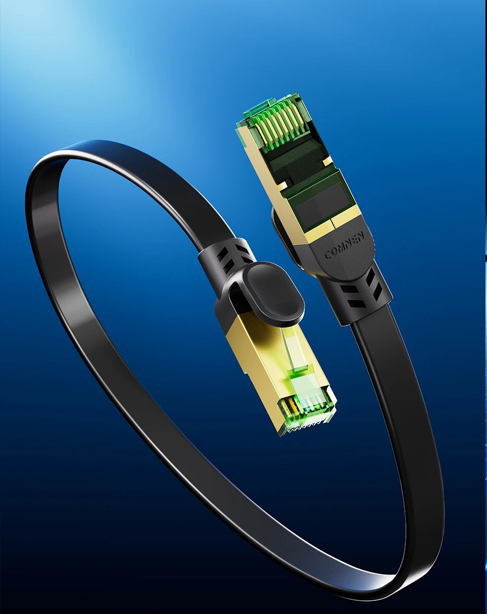 COMNEN New Cat8 Flat 40Gbps Ethernet Cable 2000MHz High Speed Internet Double Shield Networking for PS5 PC Router Players Gamer