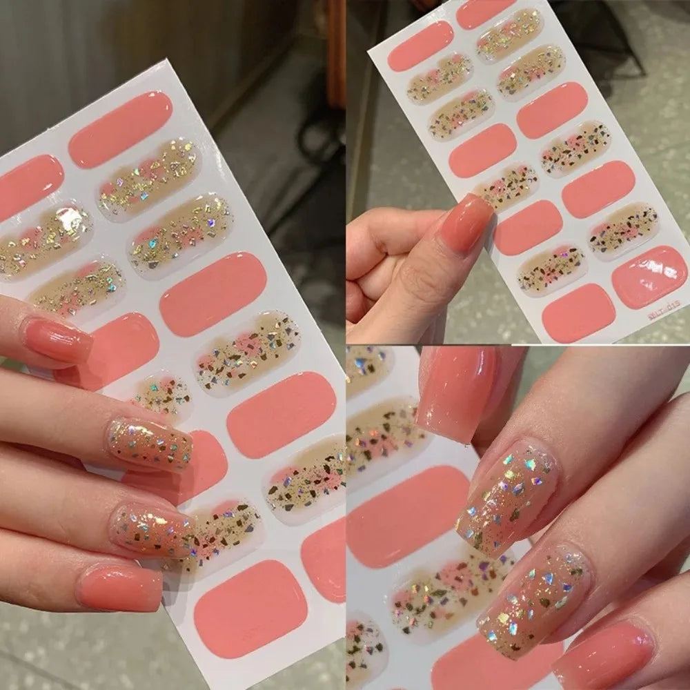 32 Strips Autumn Nail Stickers Semi Cured Full Cover Gel Nail Polish Strips Manicure Leopard Print Nail Patch