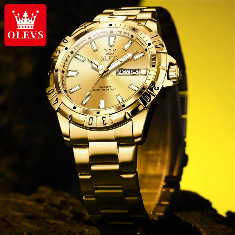 OLEVS 5560 Luxury Brand Man Quartz Watch Waterproof Stainless Steel Strap Watches for Men Dual Calendar Business Men Wristwatch