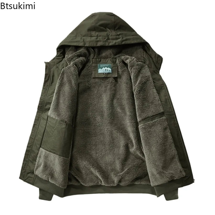 New 2026 Men's Thicken Warm Cotton Jackets Autumn Winter Fleece-lining Loose Casual Hooded Cargo Coats Men Parkas Jackets M-6XL