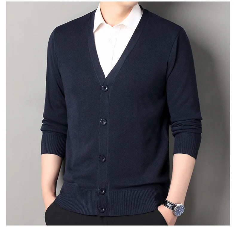 Men's Smart Casual Cardigan V-neck Sweater Men's Autumn Winter Clothes Button Knit Cardigans Mens Knitting Sweaters Outwear
