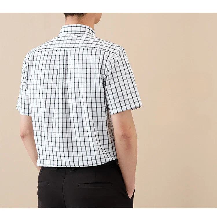 New In Shirt Summer 100%Cotton Short Sleeve Shirts for Men Slim Fit Formal Plain Shirt Designer Plaid Korean Popular Clothes