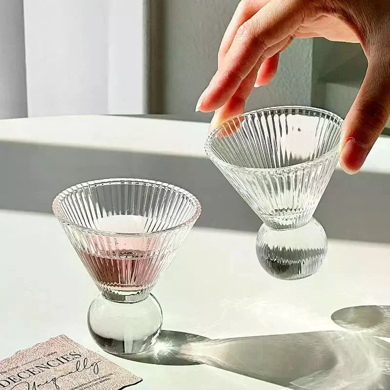 Retro Gem Pattern High Stem Glass Cup Nordic Pure Color Universal Drinkware For Ice Coffee Juice Bubble Water