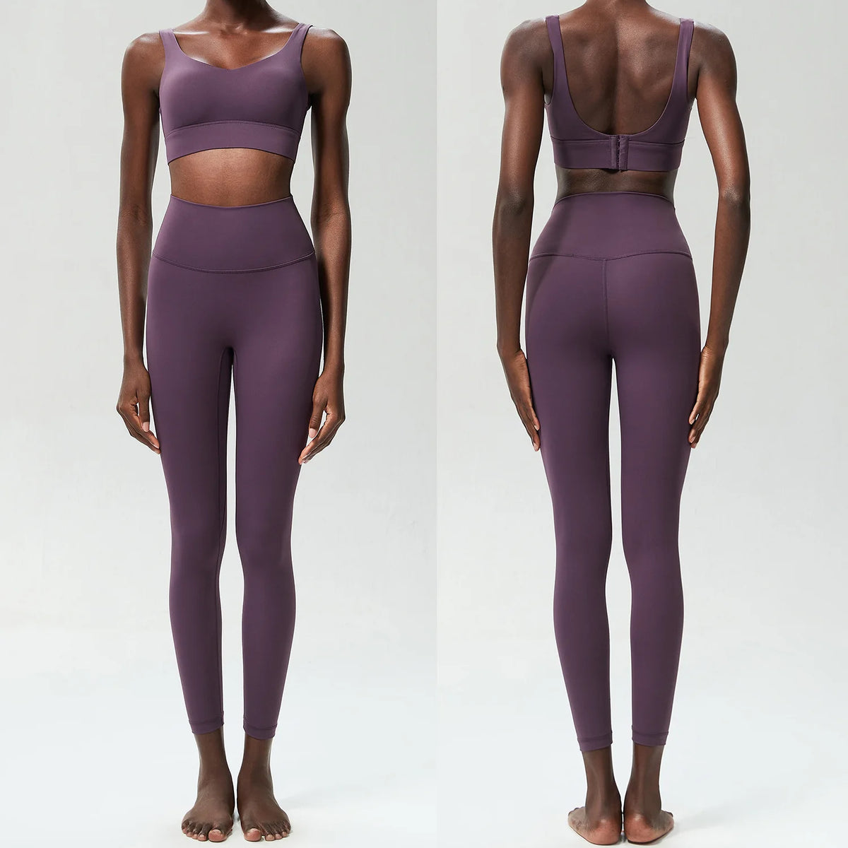 Two Pieces Fitness Yoga Set Women Solid Color Stretchy Soft Gym Suit Breathable Quick Dry Running Sportswear Workout Clothes