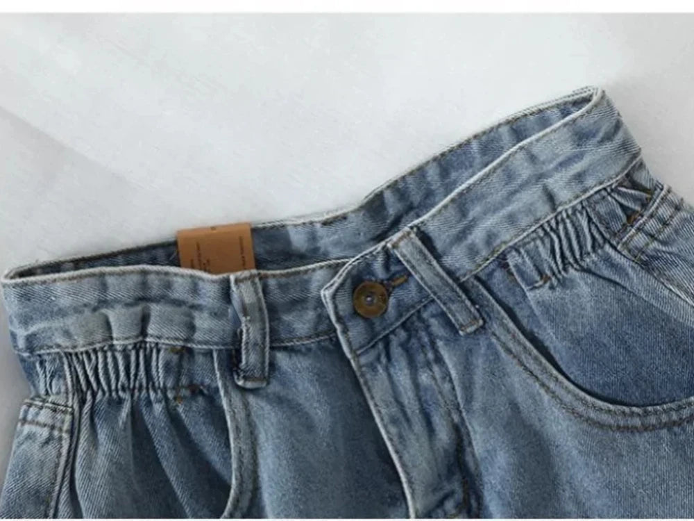 PTKPCC New Summer Korean Retro High-waist Loose  Jeans Shorts Women Versatile Edge Casual Hot Pants Women Clothing Jeans PTKPCC