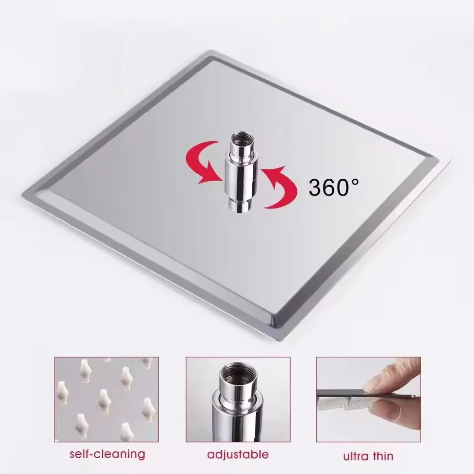8" 10" 12" Black Silver Golden Stainless Steel High Pressure Waterfall Shower Head Large Flow Pressure Boosting Bathroom Shower