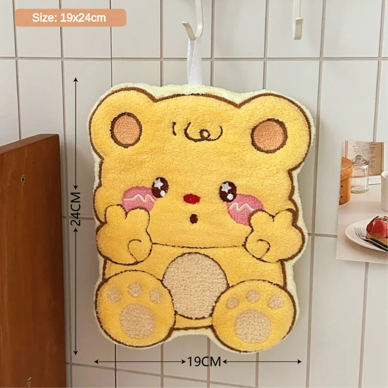 Cute Little Bear Hand Towel Kitchen And Bathroom Wiping Cloth Double-Layer Thick Household Absorbent Quick Drying Towel