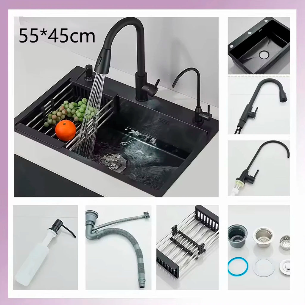 Kitchen Sink Faucet Large Integrate Digital Display Multi-Function Buttons Waterfall Soap Dispenser Cup Washer Kitchen Sink