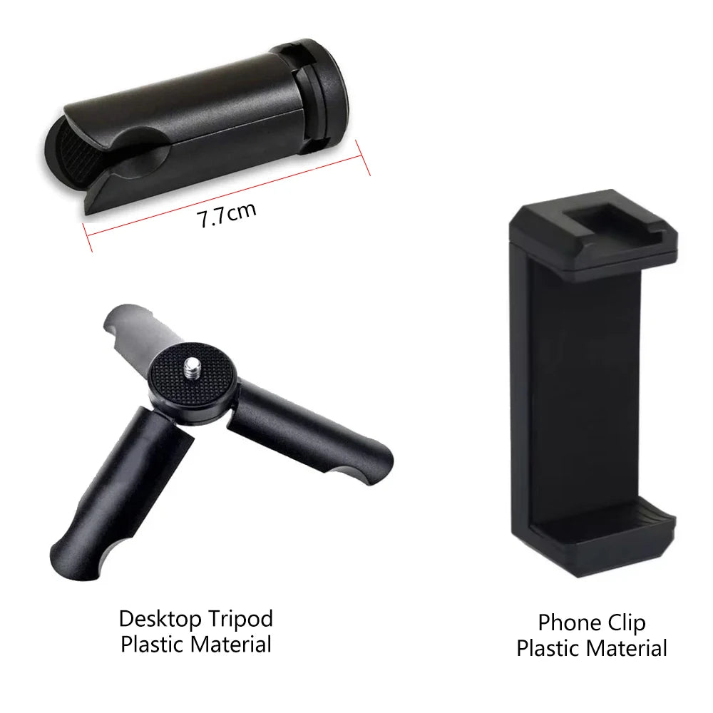 Universal Phone Tripod Mount Clip with Cold Shoe, 1/4" Screw Plastic Smartphone Holder for Tripod Selfie Stick Live Streaming