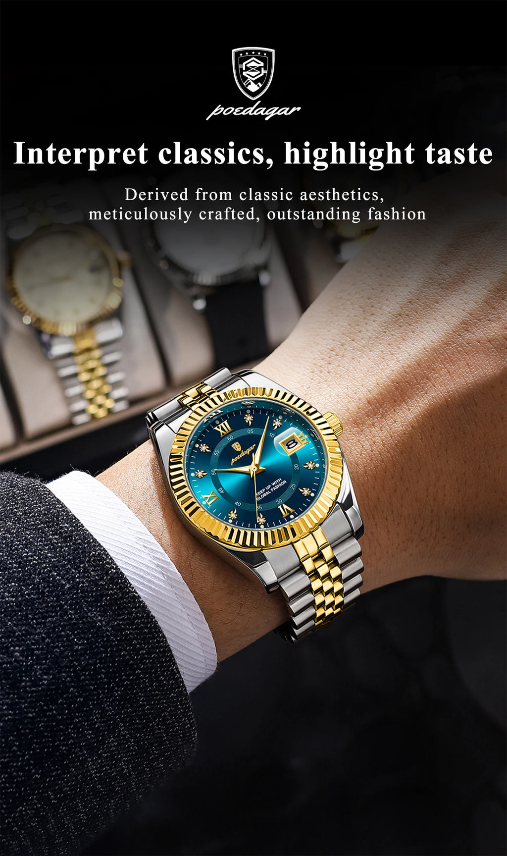 POEDAGAR Luxury Brand Man Wristwatch Waterproof Luminous Date Men Watch Stainless Steel High Quality Sports Men's Quartz Watches
