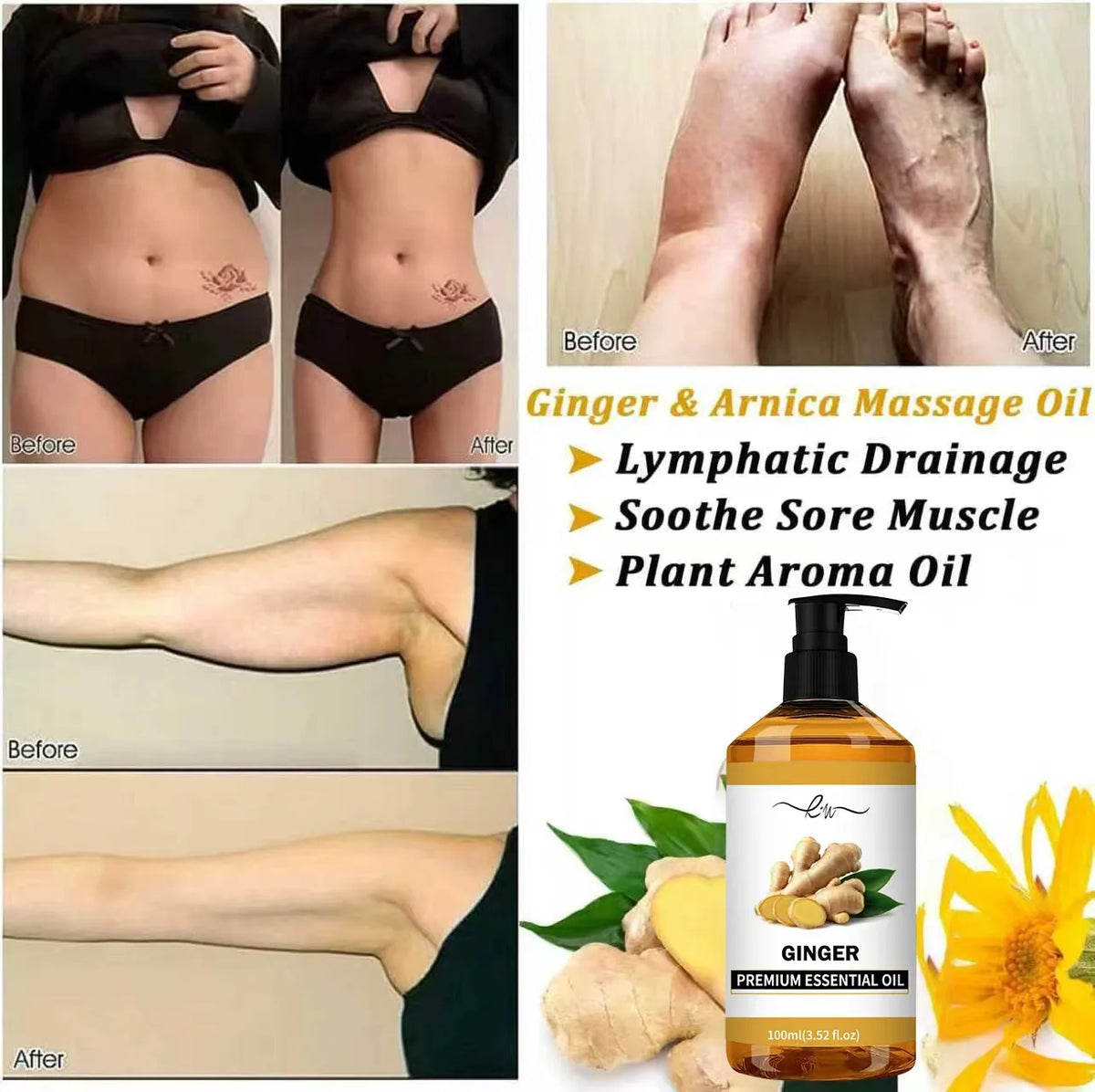 Lavender Ginger Herbal Massage Oil 100ml - Coconut Chamomile Infused, Hair Care & Full Body Massage, Relaxing Meridian Oil, Natu