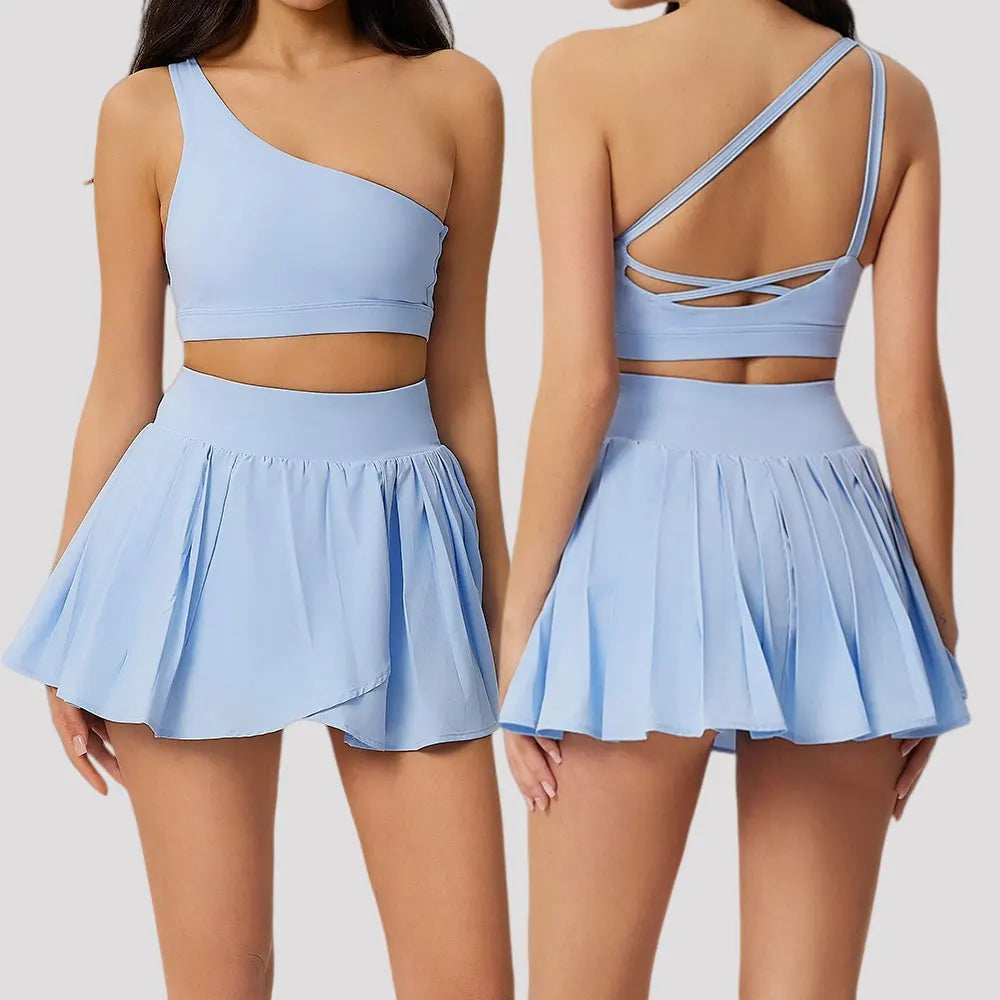 Women 2PCS Gym Sport Bra + Yoga Skirt Sets Workout Brassiere Tops for Women Yoga Clothes Fitness Skorts Gym Set Push Up Yoga Set