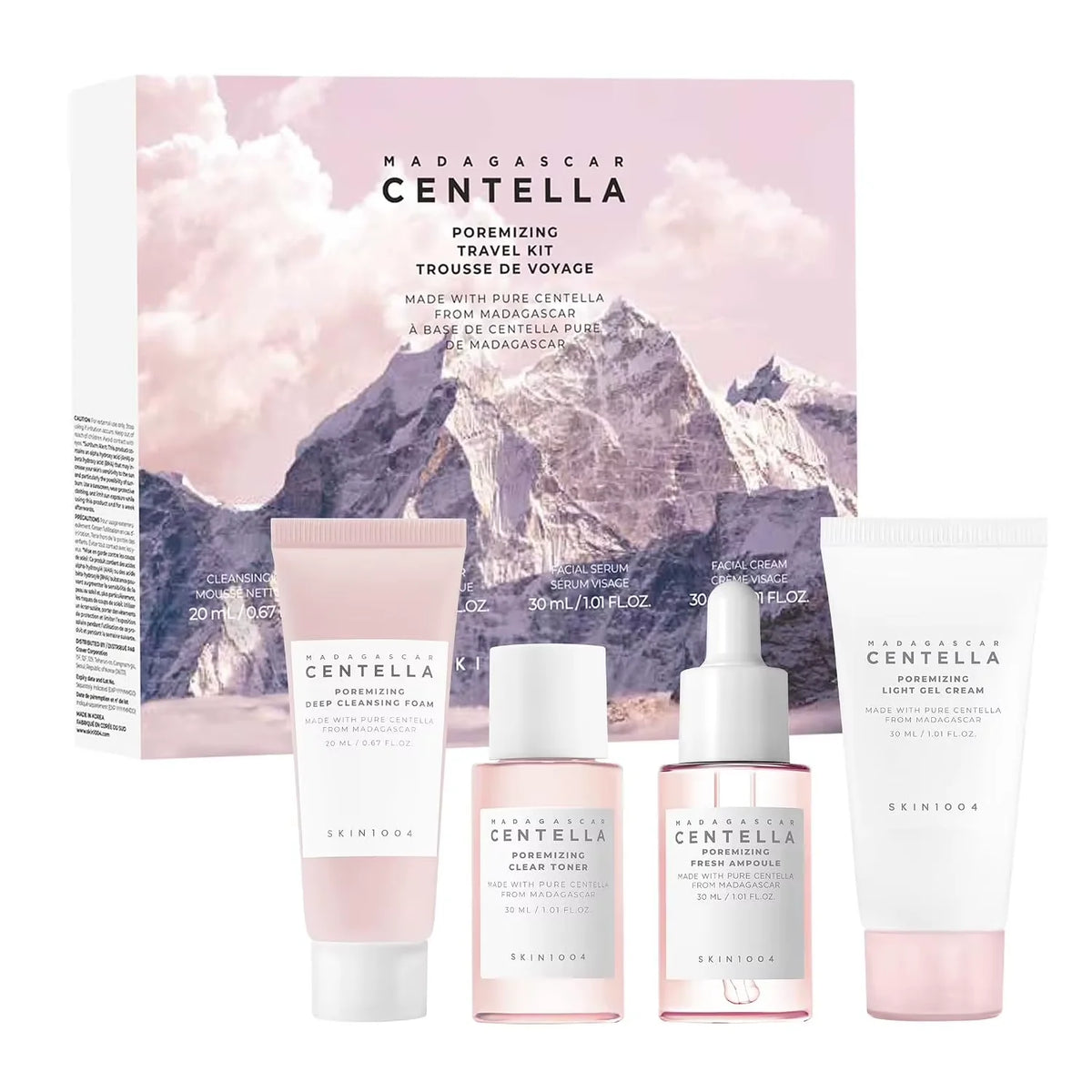 Centella Poremizing & Hyalu-Cica Travel Kit,Toner,Foam,Ampoule Serum,Light Gel Moisture Cream,Night Sleeping Pack 4pcs Gift Sets
