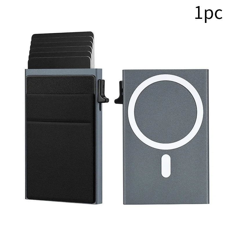 Pop-Up RFID Blocking Card Holder Aluminum Alloy Card Push Bag Large-Capacity Phone Magnetic Metal Box Wallet Men Women Purse