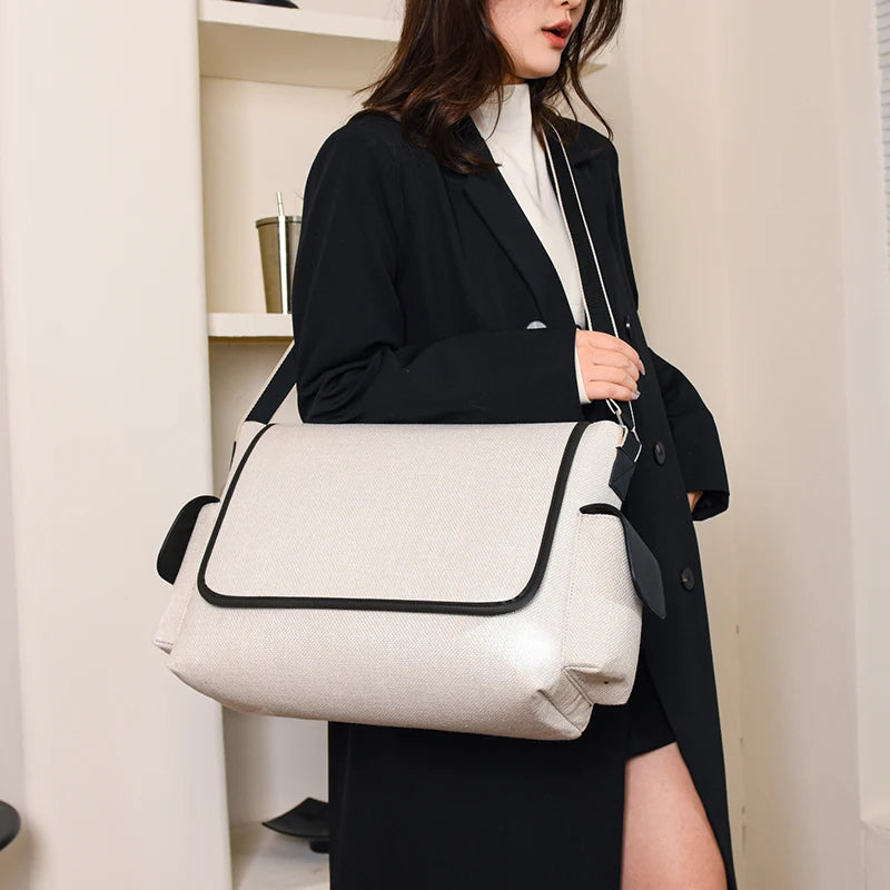 New Women's Large Capacity Canvas Shoulder Bag Casual Tote Handbag Trendy Messenger Bag for Everyday Use
