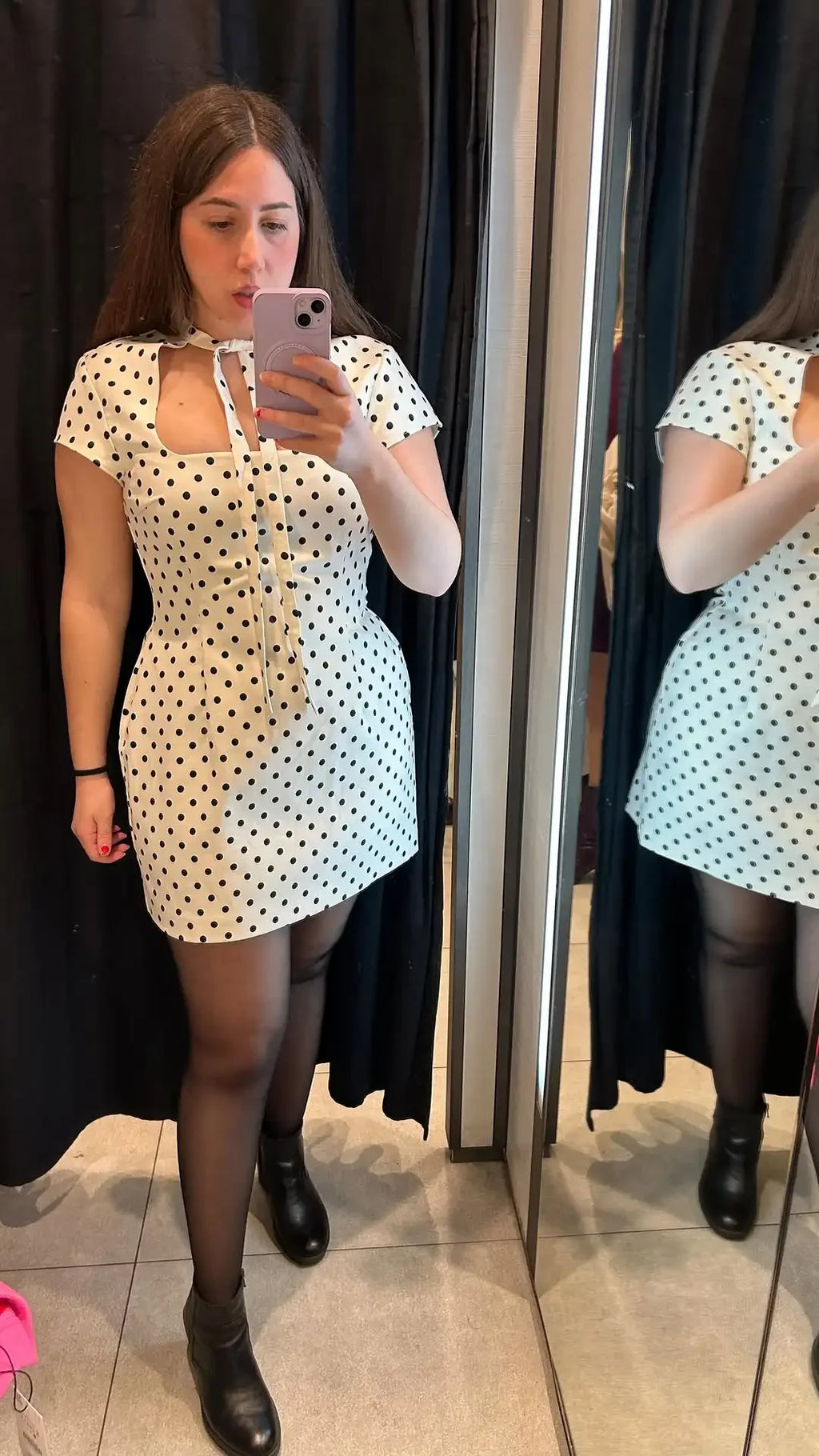 Elegant Lace-up Polka Dot Mini Dress Lady Chic Short-sleeved Waist Cinching Slim A-line Vestidos 2026 Women Evening Party Gowns