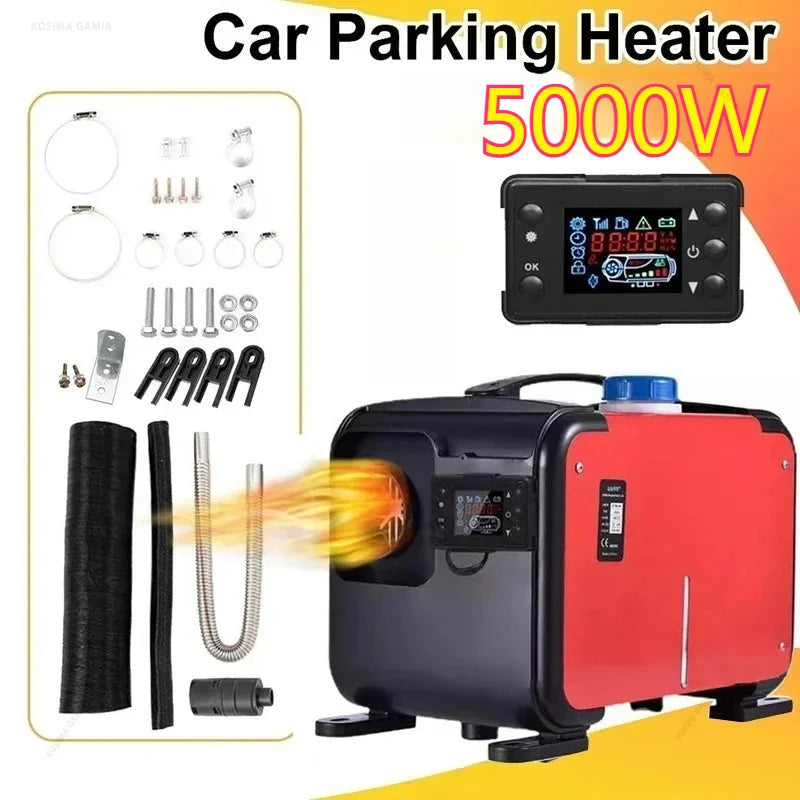12V/24V/220V Air Parking Heater 5KW Car Diesel Heater LCD Remote Control Engine Preheater Warmer Heater for Car Truck Boat RV