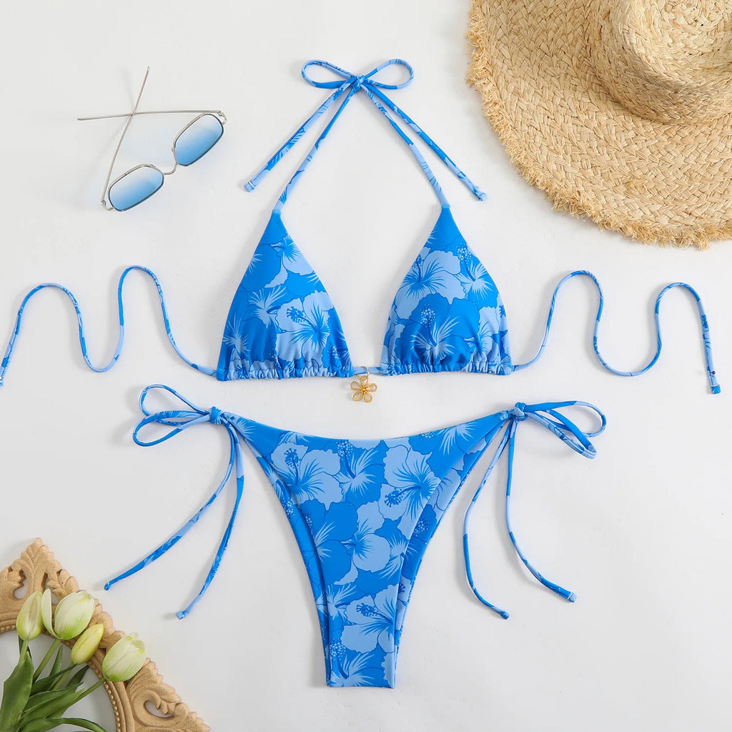 Micro Bikini Women Swimsuit Two-piece Lace Up Sexy Retro Print Female Swimwear Woman 2026 Bathing Suit Mini Thong Bikinis Sets