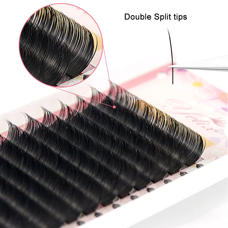 Yelix Flat Ellipse Eyelashes Split Tips Lashes 0.15mm 0.20mm Black Color False Eyelashes Super Soft Natural Eyelash Extension