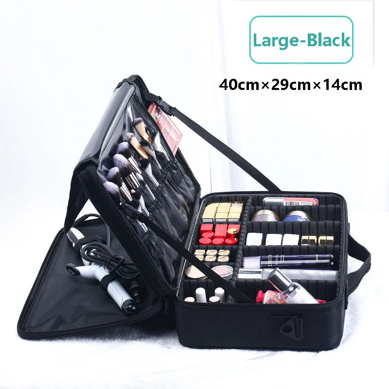 Large Capacity Makeup Case - 3 Sizes Cosmetic Organizer Brush Bag Barber Train Case for Makeup Artists Hair Cutter Sets