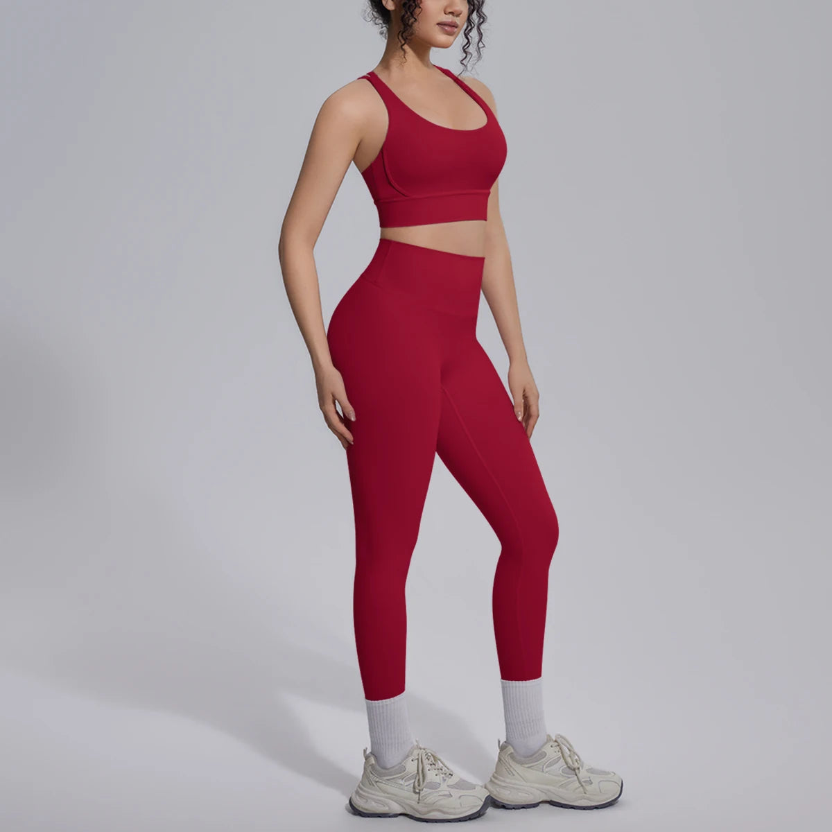 2PCS Yoga Set Summer Gym Sports Running Yoga Clothing Solid Color Cross Bra Workout Top High Waisted Quick Drying Fitness Pants