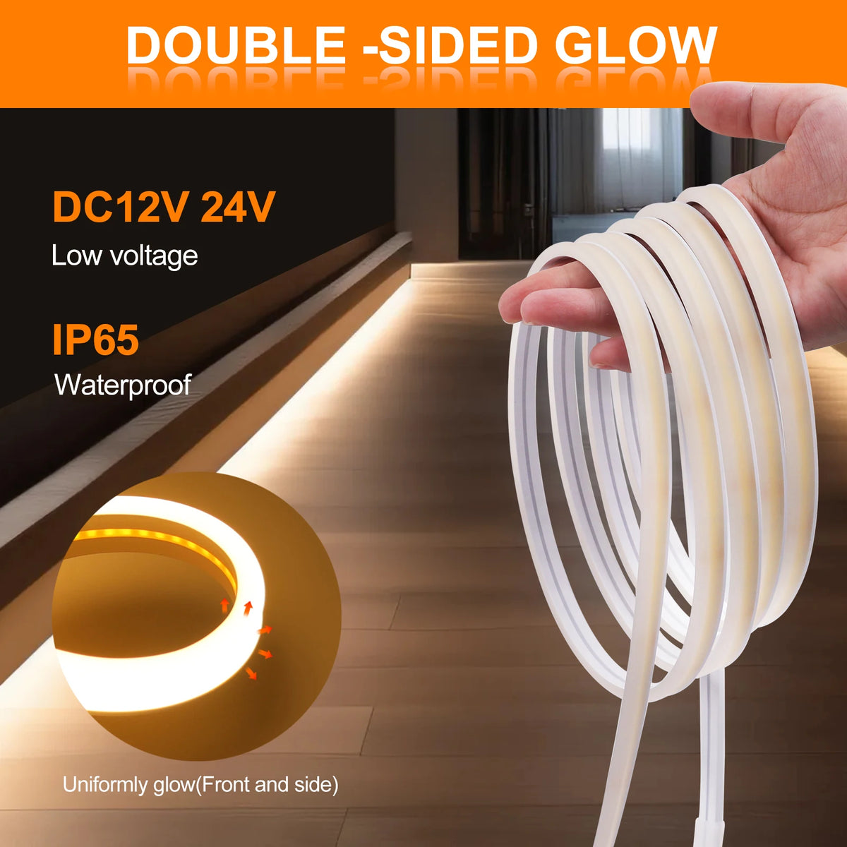 IP67 Waterproof High Brighter COB Neon Strip 12V 24V 320Leds 3000K 4000K 6000K Home Garden Decor Flexible Ribbon Rope LED Light