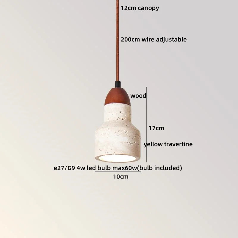 IWHD Yellow Travertine Stone LED Pendant Lamp Living Dining Room Table Inside Retro Wood Hanging Lights Fixture Lampara Colgante
