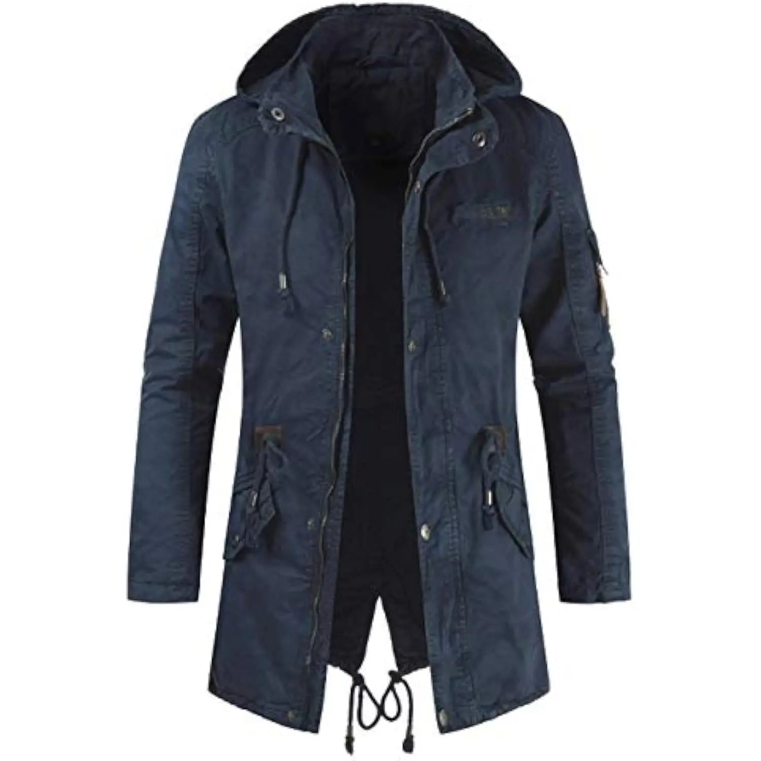 Men Long Cargo Parka Men's Spring Military Full-Zip Removable Hooded Cotton Mid-Long Parka Jacket Fleece Lined Plush Warm Coat