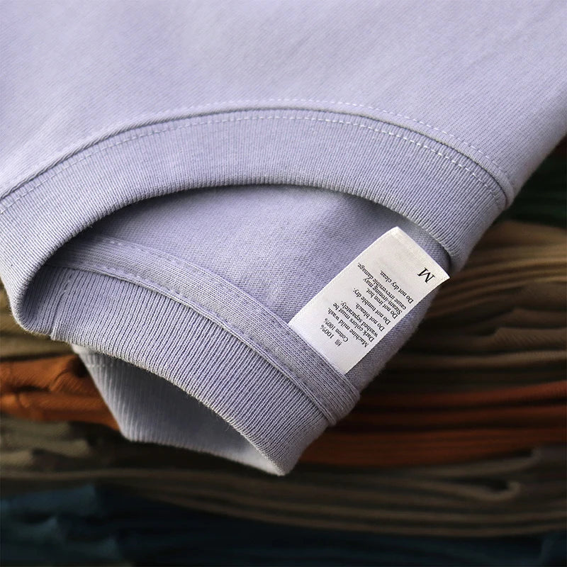Have Blue Pure Cotton Base Shirt Solid Color T-Shirt American Retro Round Neck Short Sleeve Heavyweight T-Shirt for Men