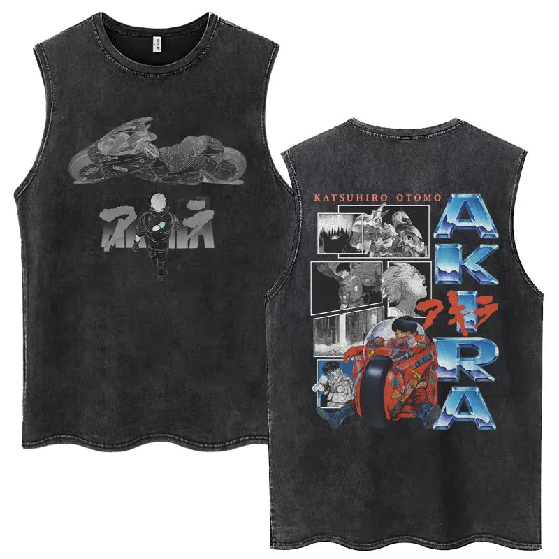 Washed Japan Anime Akira Retro Tank Tops 90s Science Fiction Movie Shotaro Kaneda Sleeveless T Shirts Cotton Casual Loose Vests