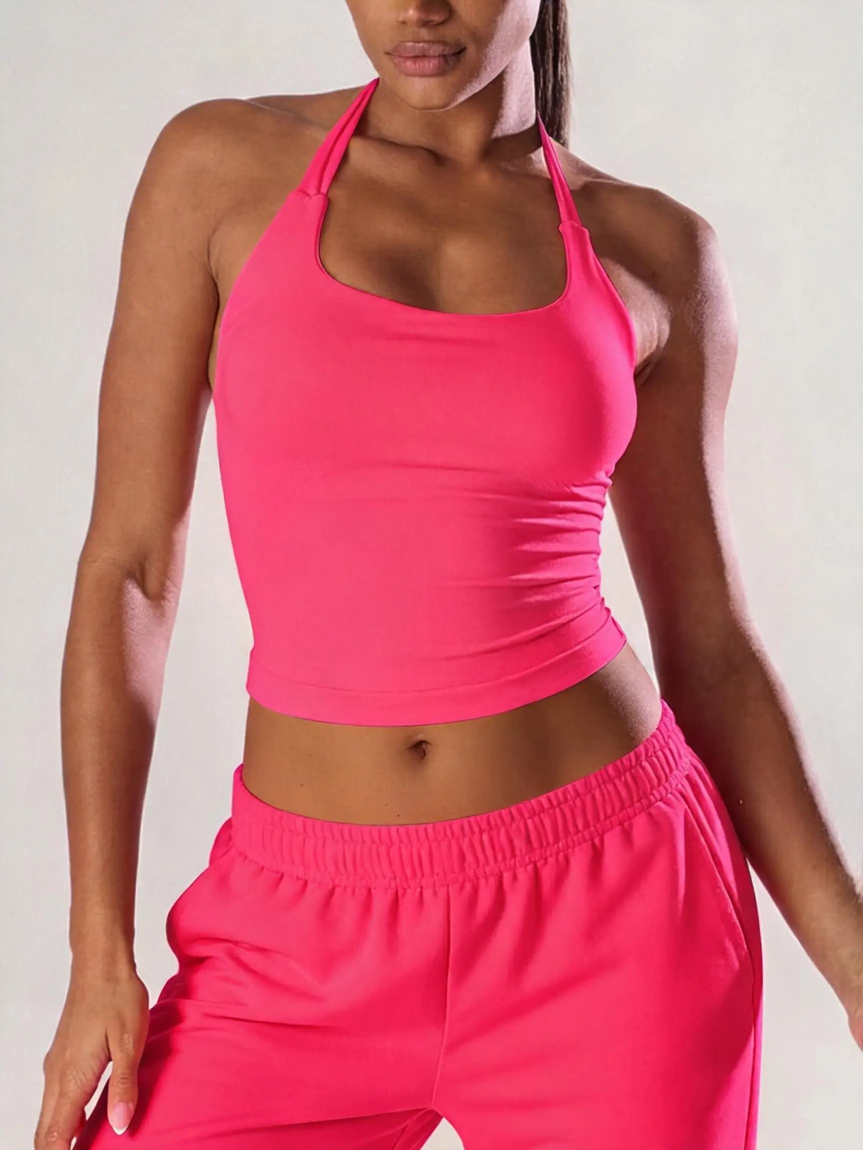 Seamless Halter Workout Tank Top for Women Backless Longline Yoga Top Gym Fitness Activewear Body Shaping Sportswear