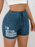 Womens Spring Summer High Waist Shorts Casual Sporty Blue Printed Drawstring Waist Slim Fit Lounge Daily Pants