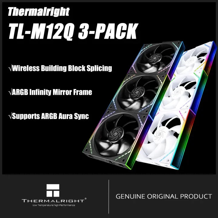 Thermalright TL-M12Q X3 120mm PC Case Cooling Fans, Daisy-Chain | 2000RPM | High Airflow | ARGB | Dual Infinity Mirrors Lighting